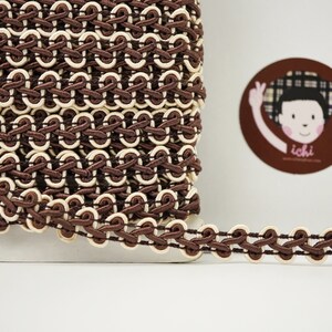 5 Yards 3/8" Dark Brown Gimp Braid with Cream Edge, Gimp Braid, Braided Gimp Trim, Scroll Braid Trim, Chinese Braided Trim, vintage trim