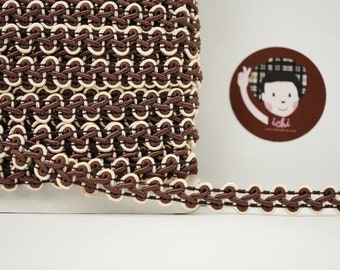 5 Yards 3/8" Dark Brown Gimp Braid with Cream Edge, Gimp Braid, Braided Gimp Trim, Scroll Braid Trim, Chinese Braided Trim, vintage trim