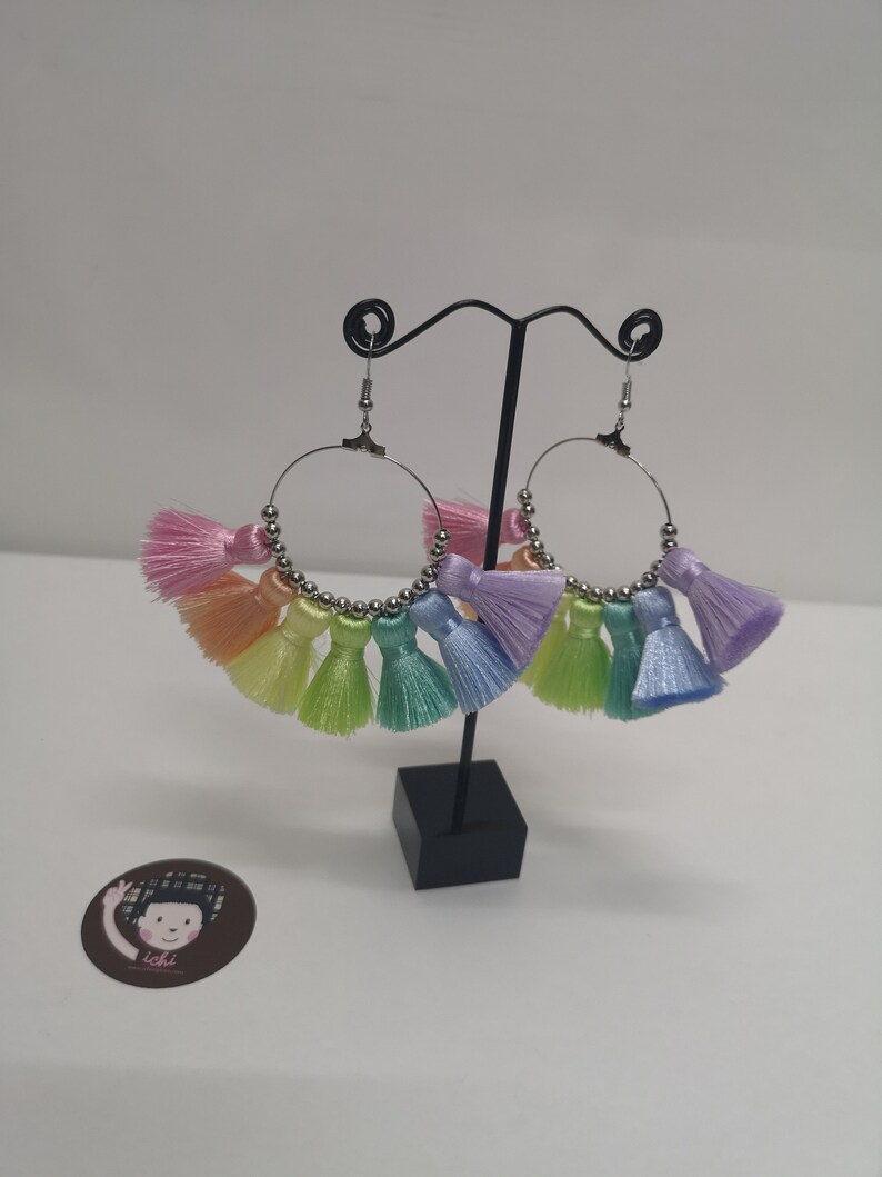 1 Pair Pastel Rainbow Tassel Earrings Earring Hoops Tassel Etsy