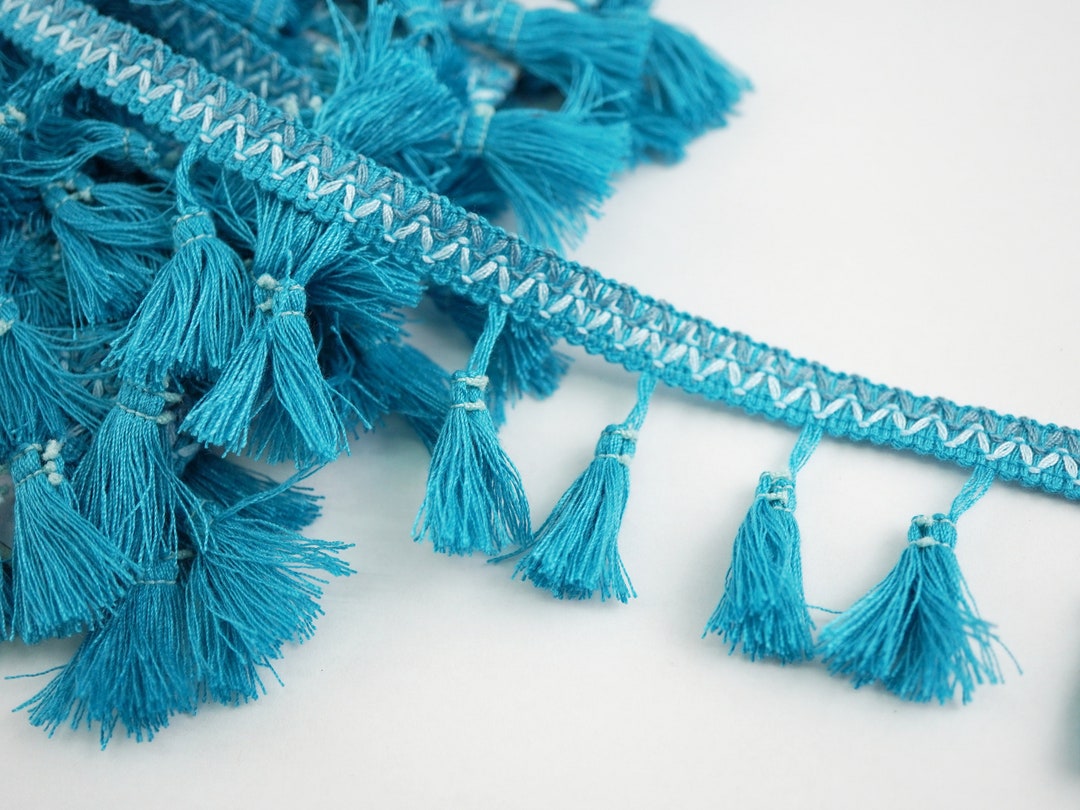 5 Yards Aqua Blue Boho Tassel Fringe, Tassel Trim, Blue Tassel Fringe, Tassel Garland, Boho Trim