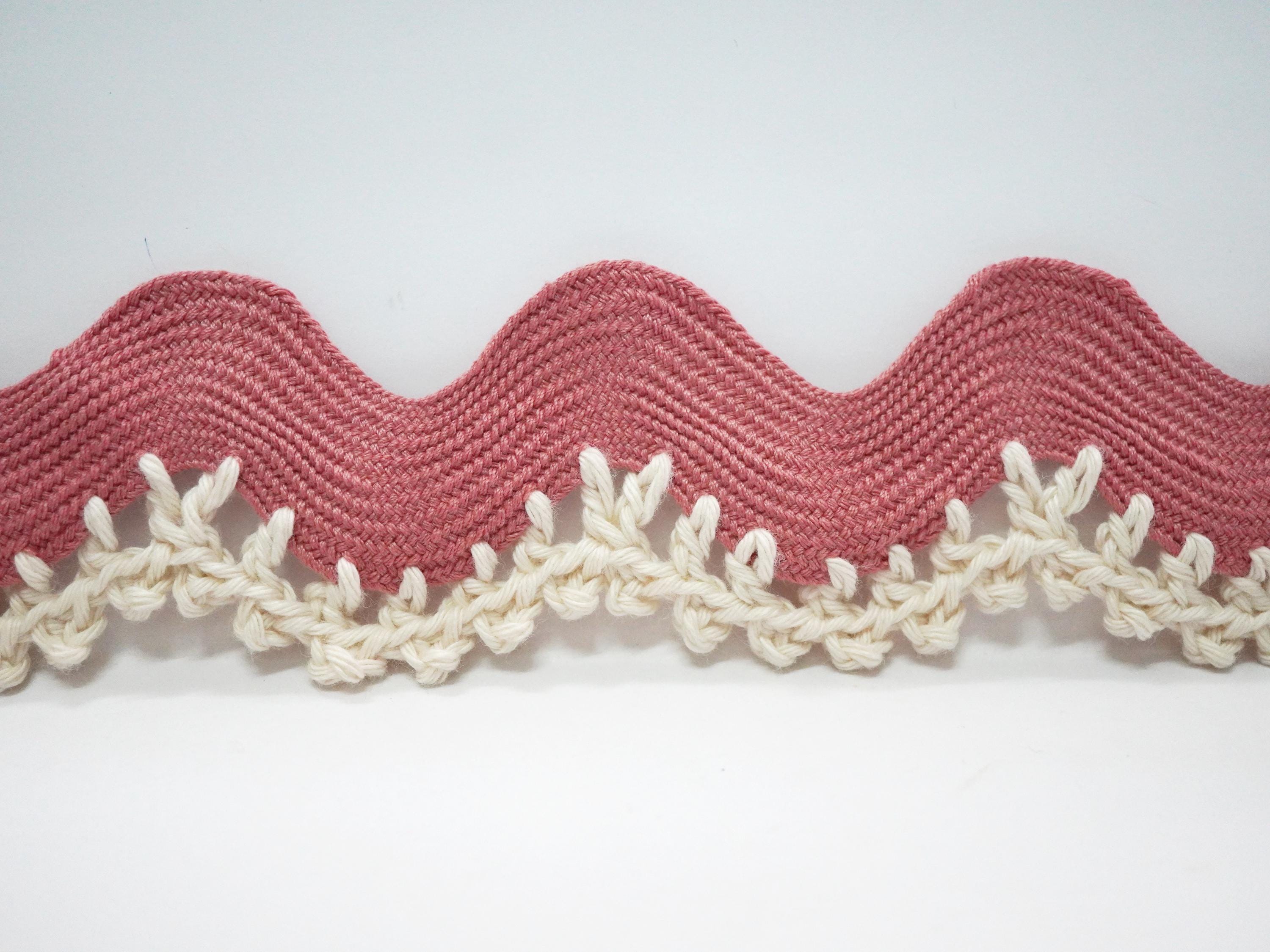 Rose Pink Crocheted Rick Rack Trim, Handmade Crochet Lace, Jumbo Rick ...