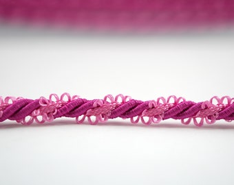 5 Yards 4 mm.  Hot Pink Twisted Cord with Pink Picot