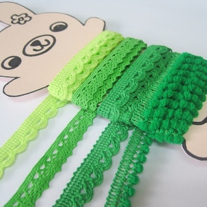 4 yards Green Trims, LaceTrim, Crochet Lace Trim, Cotton Lace Trim, Green pom pom trim, Lace Trim Ribbon, Green Lace Trim, Lime green trim