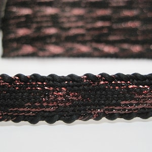 5 Meter Schwarzes Band mit Braun Metallic, Flach geflochten, schwarzer Zopf, schwarze Borte, schwarzes Band, schwarzes Metallic-Borte, braunes Borte, braunes Band