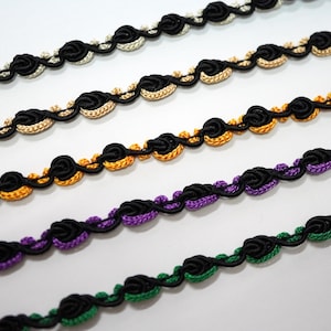 5 yards Black Flower Braided trim, flower braid, flower trim, flower lace, rococo trim, rococo lace, black flower lace, black braided trim