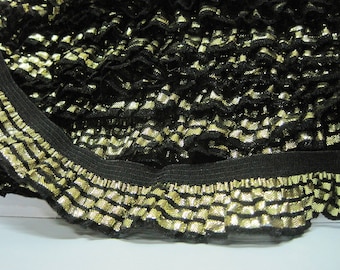 5 Yards Black Gold Metallic Ruffle Elastic Trim, Ruffle Trim, Elastic Trim, Black Trim, gold trim, gold metallic trim, black elastic trim