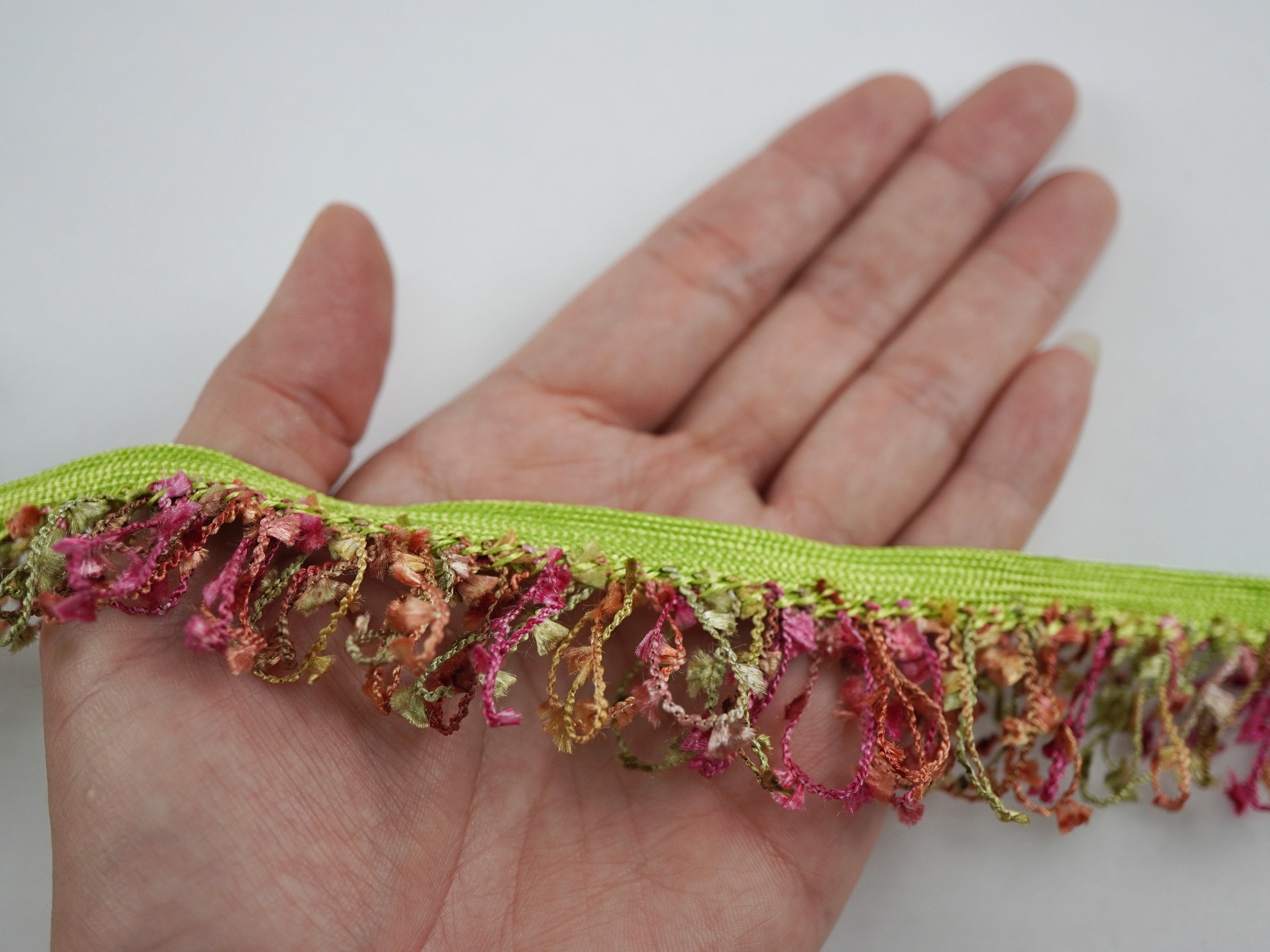 5 Yards Lime Green Multicolored Loop Trim, Multicolored Tassel Trim ...