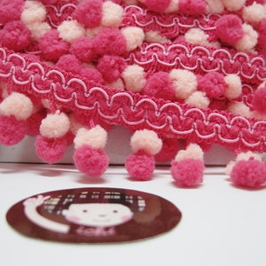 5 Yards PINK Mini Pom Pom Trim, pom pom fringe, pink pom pom trim, Multicolored pom pom, 2-tone pom pom, pink fringe, boho pom pom trim