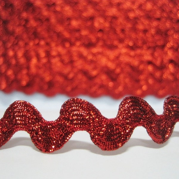 5 Yards Red Metallic Rick Rack Trim, Red Trim, Ric Rac Trim, Metallic trim, Red Rick Rack Trim, Rick Rack Lot, Trim lot, glitter,red glitter