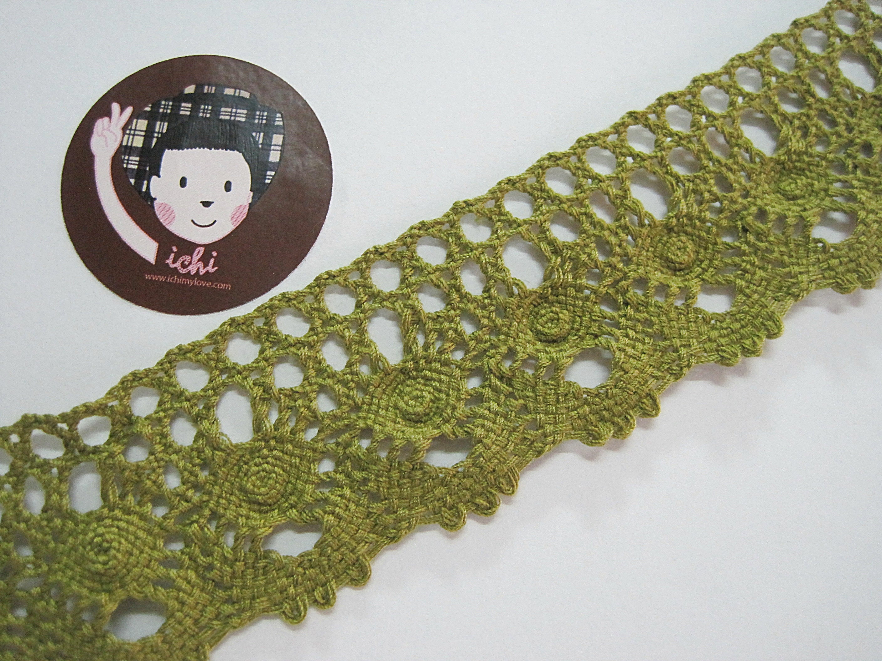 5 Yards Olive Drab Green Wide Cotton Lace Trim, Crochet Lace Trim