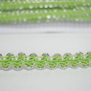 5 Yards 1/4" Lime Green Gimp Braided Silver Edge, Gimp Braid, Braided Cord, Braided Gimp Trim, Scroll Braid Trim, green trim, green gimp