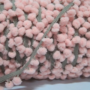5 yards Peach Pink Mini Pom Pom with Warm Gray Trim, Mini Pom Pom Trim, pink pom pom, Wholesale trims, 2-tone pom pom trim, pink mini pompom