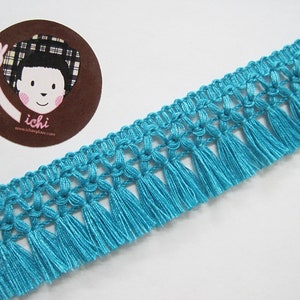 5 Yd 1-1/4&quot; Aqua Blue Cotton Tassel Trim, Blue Trim, Blue tassel fringe, wholesale trim, Blue tassel trim, Blue chainette fringe,Blue fringe