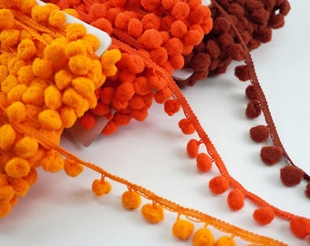 5 Yards 1.2 cm Orange Pom Pom Trim, orange pom pom fringe, Pom Pom Fringe, orange trim, Pom pom yarn, Wholesale Trim, Orange Large Pom Pom