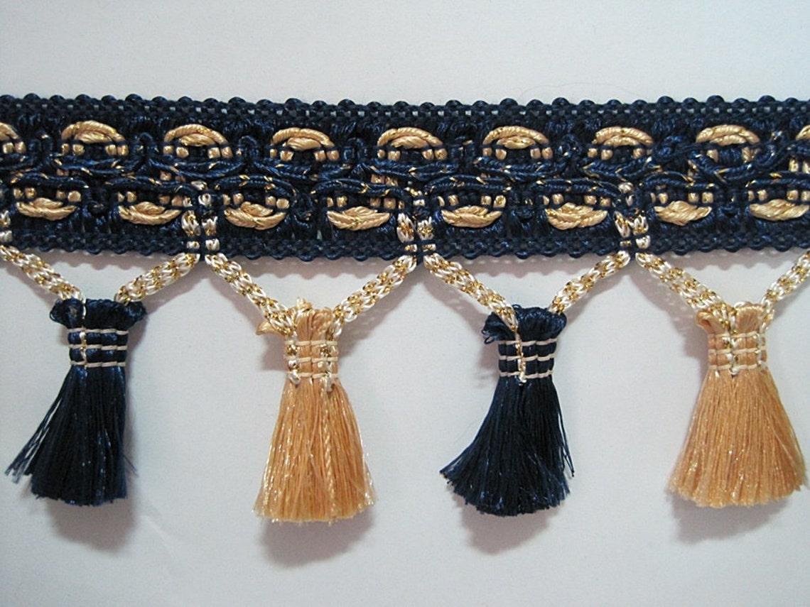 1 Yard 2.5 Navy Bluegold Tassel Fringe Tassel Trim Etsy