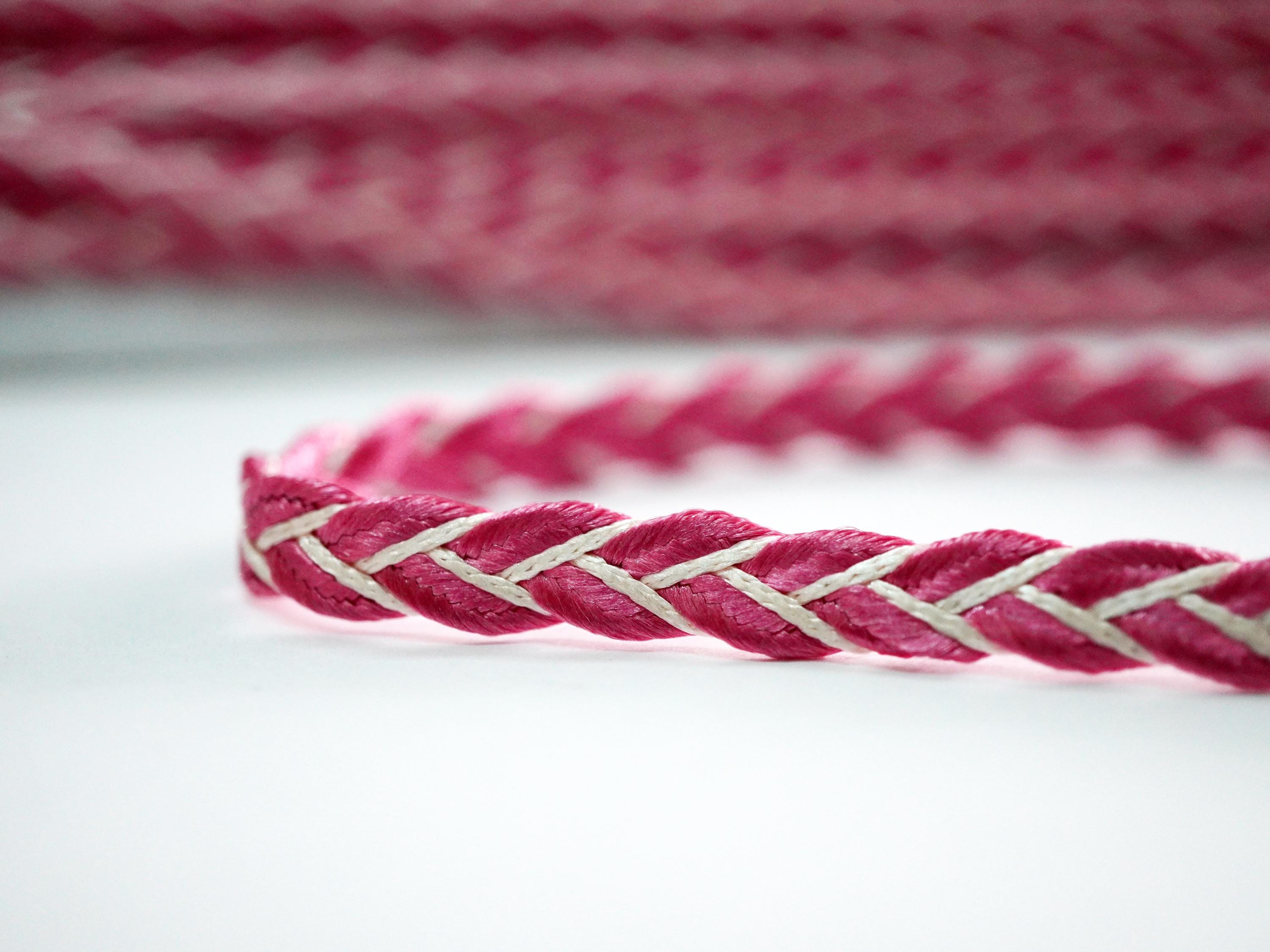 Shiny Flat Braided Cord, Pink and Cream, 5 Yards