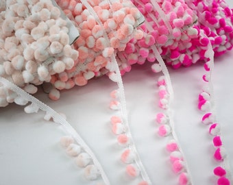 5 iarde 2 toni bianco-rosa Pom Pom Trim, frangia pom pom rosa, Pom Pom Fringe, pom pom bianco, Hot Pink Pom Pom Trim, morbido pom pom rosa trim