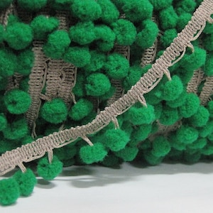 5 yards groene mini pompon met warm grijze rand, mini pompon rand, groene pompon, groothandel rand, tweekleurige pom pom, groene pom pom franje, groen