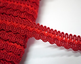 5 Yards 1/2" Red Gimp Braid Trim, Gimp Braid, Braided Gimp Trim, Scroll Braid Trim, Chinese Braided Trim, red trim, red gimp trim, vintage