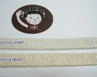 5 yards 3/8" Vanilla Sparkly Twill tape, Herringbone Tape, Glitter twill tape, Cream twill tape, Cream Cotton Tape, twill tape for masks