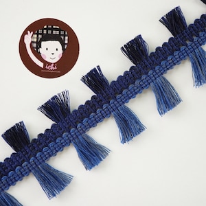 5 yards Blue Double Sided Fringe, tassel fringe, 2 sides fringe, 2 side tassel trim, double sided fringe trim, navy blue tassel fringe