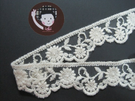 5 Yards Cream Flower Lace, Ivory Lace Trim, Cream Lace Trim