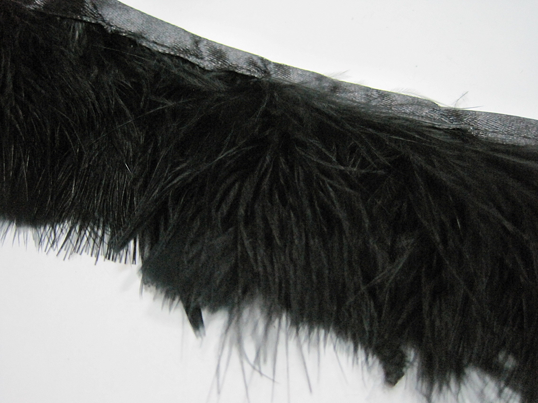 1 Yard Fur trim Black Bird Fringe Bird feather Trim Turkey | Etsy