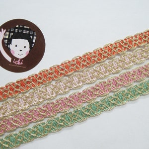 Garniture tressée avec or métallisé, garniture tressée, tresse picot, garniture tressée rose, garniture tressée orange, garniture tressée verte, ruban rose, garniture dorée