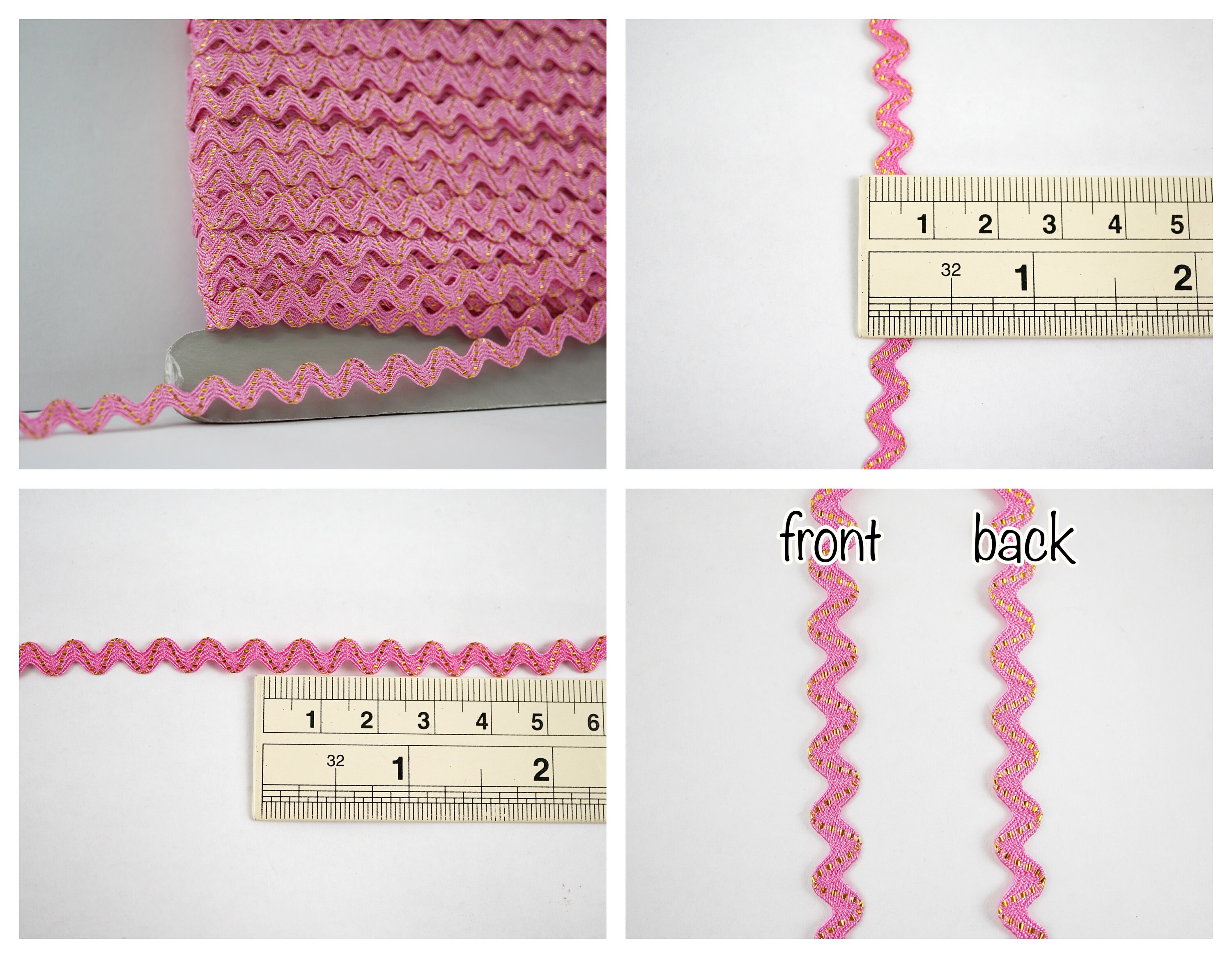 5 Yards Pink Tiny Rick Rack With Gold Metallic, Tiny Rick Rack, Mini ...