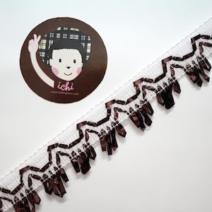 5 yards 1" White-Dark Brown metallic Lace, Scalloped lace, braided trim, scallop lace, brown metallic lace, white braided trim, brown lace
