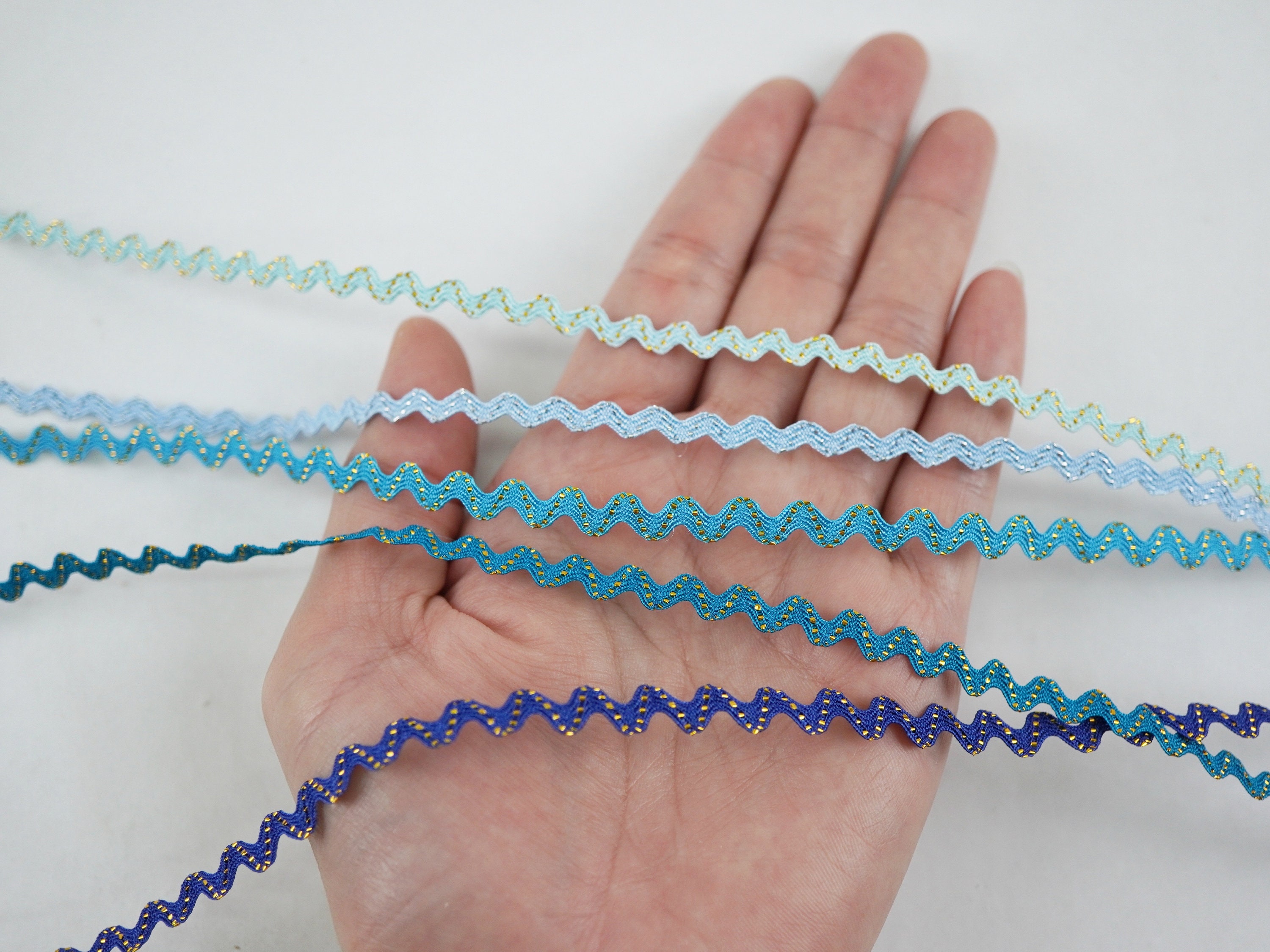 5 Yards Blue Tiny Rick Rack With Gold Metallic, Tiny Rick Rack, Mini ...