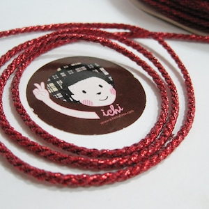 5 Yd 2.5 mm Red Metallic Twisted Cord, Red Twisted Cord, Braided cord, jewelry making cord, red round cord, red cord, metallic cord, red
