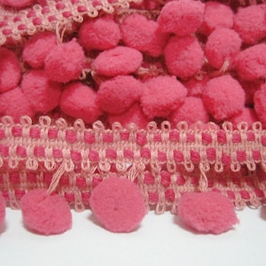 5 yards Shocking Pink Pom Pom Trim Stitch Ribbon, Large Pom Pom Trim, Pink Trim, pom pom, stitch ribbon, pink pom pom trim, pink ribbon