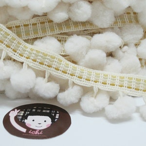 5 yards Cream Pom Pom Trim Stitch Ribbon, Large Pom Pom Trim, Cream pom pom trim, Cream pom pom fringe, pastel pom pom, ivory pom pom trim
