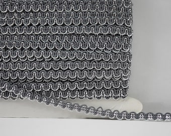 5 Yards Dark Gray Silver Metallic Braid, Flat Braided, silver ribbon, silver braid, silver metallic braid, gray braid, gray ribbon,gray lace