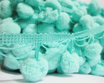 5 Yards 2.5 cm Extra Large Pom Pom Trim, Aqua Green pom pom trim, Mint Pom Pom Trim, green pom poms, mint pom pom fringe, pom pom garland