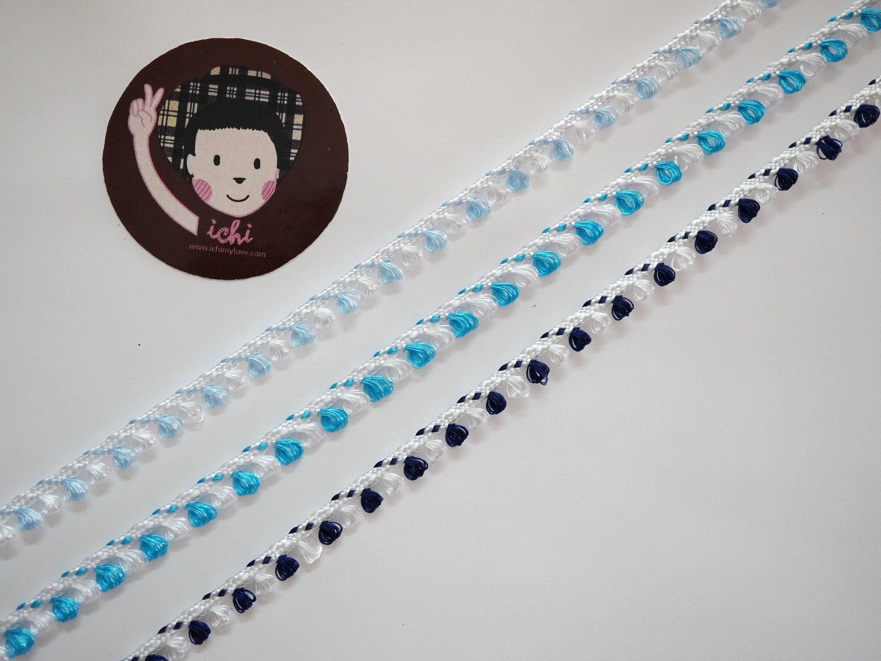 5 yards White-Blue Picot, 2 tone picot, picot trim, picot edge trim, picot lace, picot braids, scrapbooking supplies, navy blue picot trim