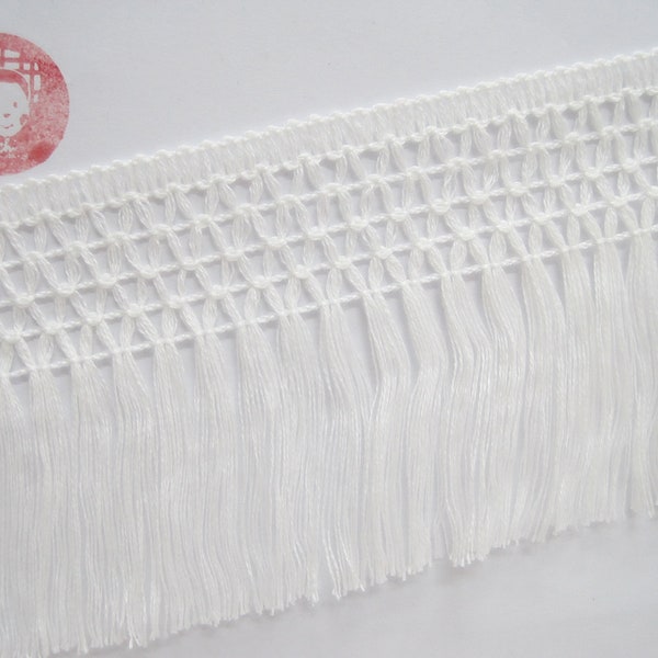 5 Yards 4" White Cotton Long Tassel Fringe, Ivory Trim, cotton tassel trim, Cotton tassel, white tassel fringe, white tassel trim, cotton