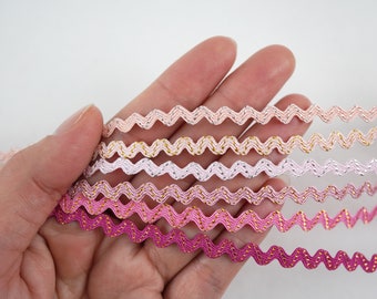 5 yards Pink tiny rick rack with Gold Metallic, tiny rick rack, mini rick rack, rick rack trim, metallic rick rack, pink rick rack, hot pink