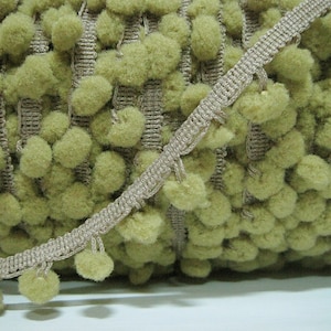 5 yards Yellow Green Mini Pom Pom with Warm Gray Trim, Mini Pom Pom Trim, Green pom pom, Wholesale trim, 2-tone pom pom,olive green trim