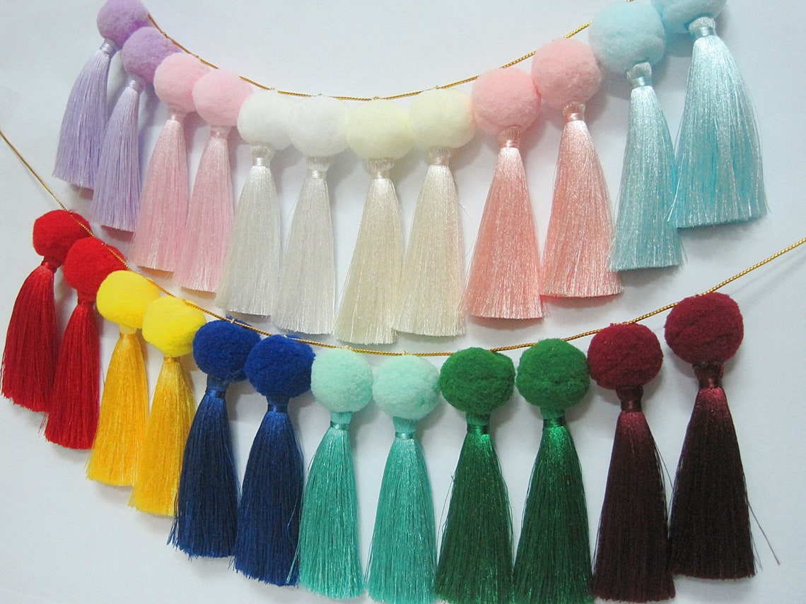 10 Pcs of Big Pom Pom Tassel With Jump Ring Tassel Pom Pom Etsy