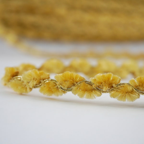 5 yards 3/8" Gold Chenille Braided Rick Rack with Light Gold metallic, Chenille trim, chenille ribbon, velvet trim, velvet rick rack, gold