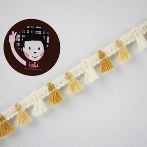 5 Yards Cream Gold tassel trim, tassel fringe, cotton fringe, cream tassel trim, gold tassel trim, ivory fringe trim, cream trim,gold fringe