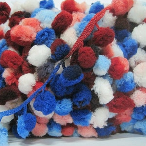 5 Yards Blue-White-Red Large Pom Pom Trim, pom pom trim, red pom pom trim, Wholesale Trim, Pom Pom Fringe, blue pom pom trim, red fringes