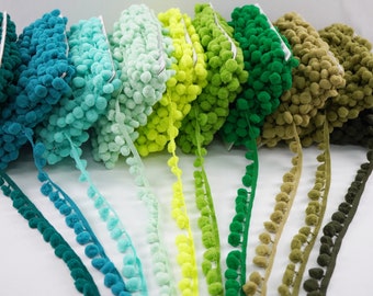 5 Yards 1.2 cm Green Pom Pom Trim, green pom pom fringe, Pom Pom Fringe, Pom pom yarn, Teal Pom Pom trim, lime green pom pom trim, mint pom