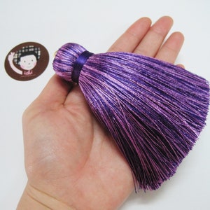 1 grande pampille violette, grande pampille, pampilles en gros, pampille géante en soie, grosse pampille, fournitures pour pampilles, pampille violet, pampille bicolore