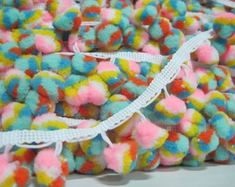 5 Yards Multicolored Pom Pom Trim, pom pom fringe, Multicolored pom pom, mint pom pom fringe, Rainbow pom pom, pink pom pom,Colorful pom pom