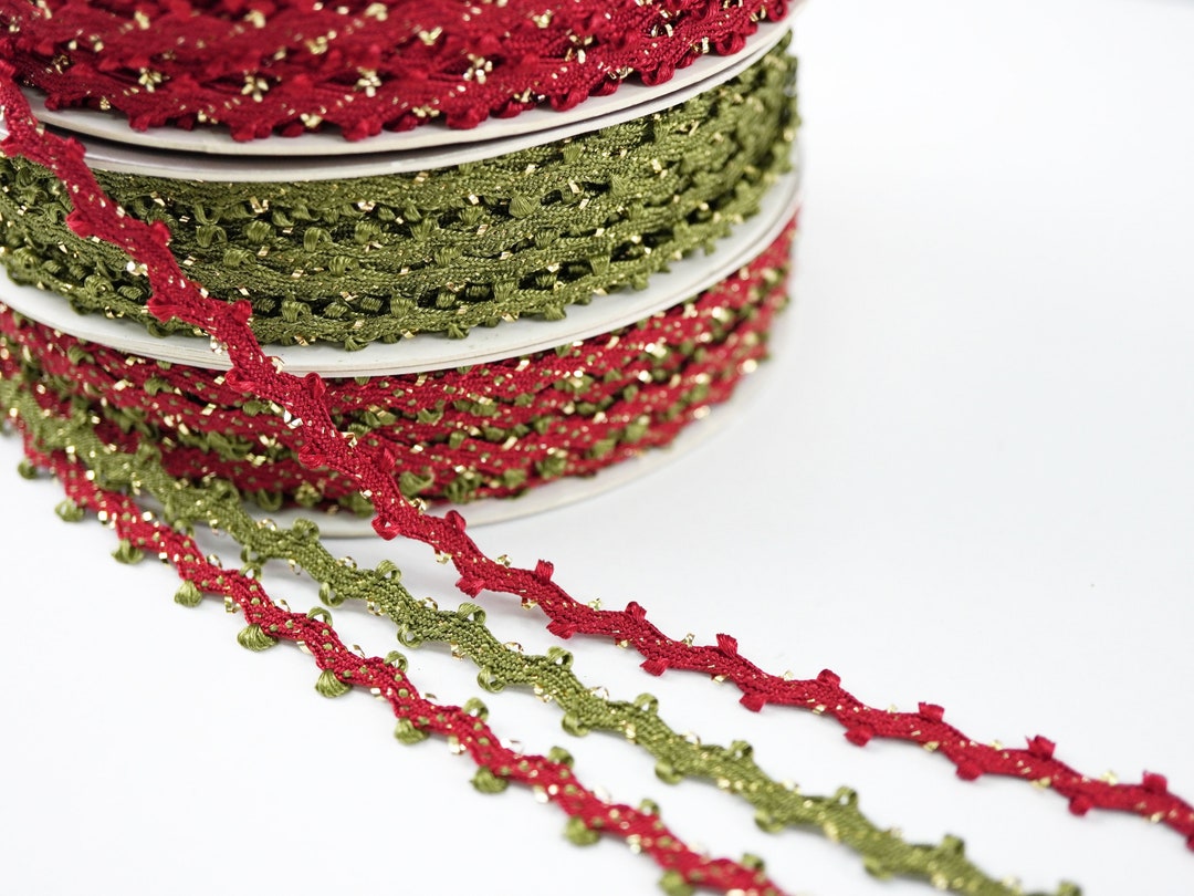 5 Yards Christmas Picot Rick Rack With Gold Metallic, Tiny Rick Rack