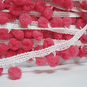 5 yards Shocking Pink Mini Pom Pom with White Trim, Mini Pom Pom Trim, pink pom pom, Wholesale trims, 2-tone pom pom trim, pink mini pom