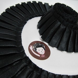 1 Yd 2&quot; Black Satin Box Pleated Trim, Box Pleated Trim, Box Pleated Ribbon Trim, Pleat Satin Ribbon, box pleated ribbon trim, black trim